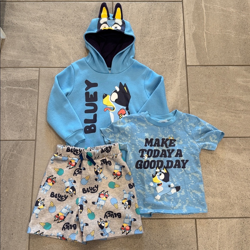 Bluey Kids Hoodie, Tee & Shorts Set, Sz 5T